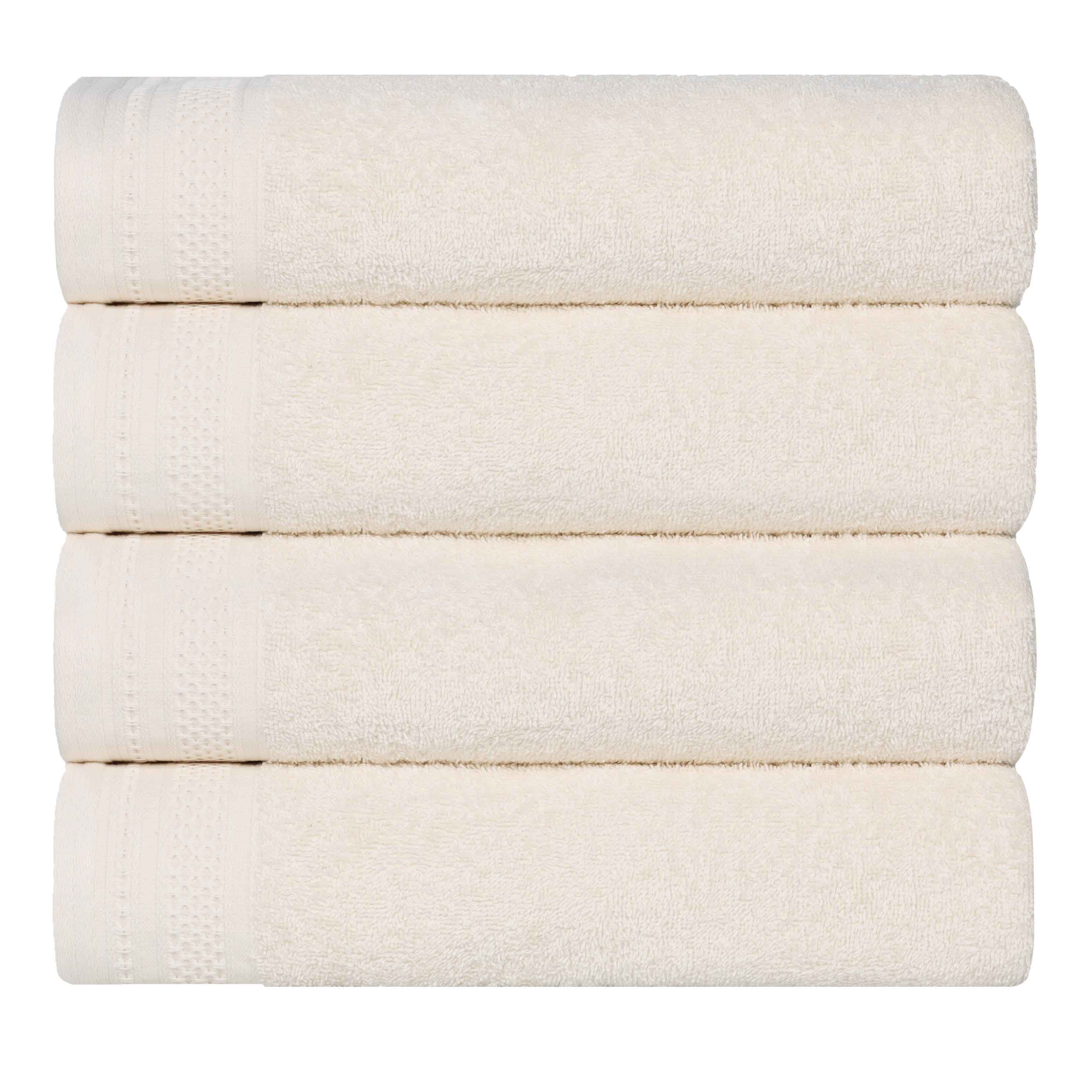 Honeycomb Textured Waffle Border Cotton Bath Towels, Set of 4 - Bath Towel by Superior