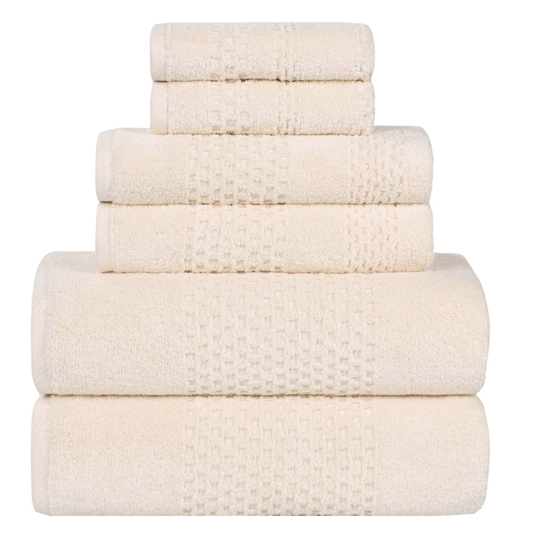 Playa Zero Twist Cotton Solid Waffle Textured 6 Piece Towel Set