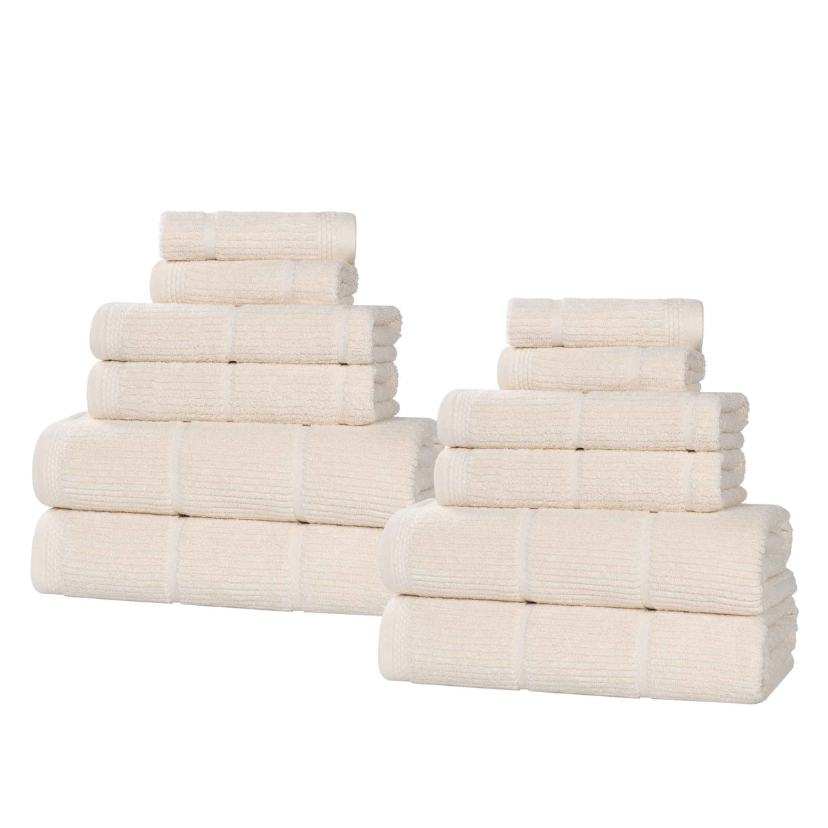 Milo Smart Twist Cotton Medium Weight Solid Ribbed 12 Piece Towel Set