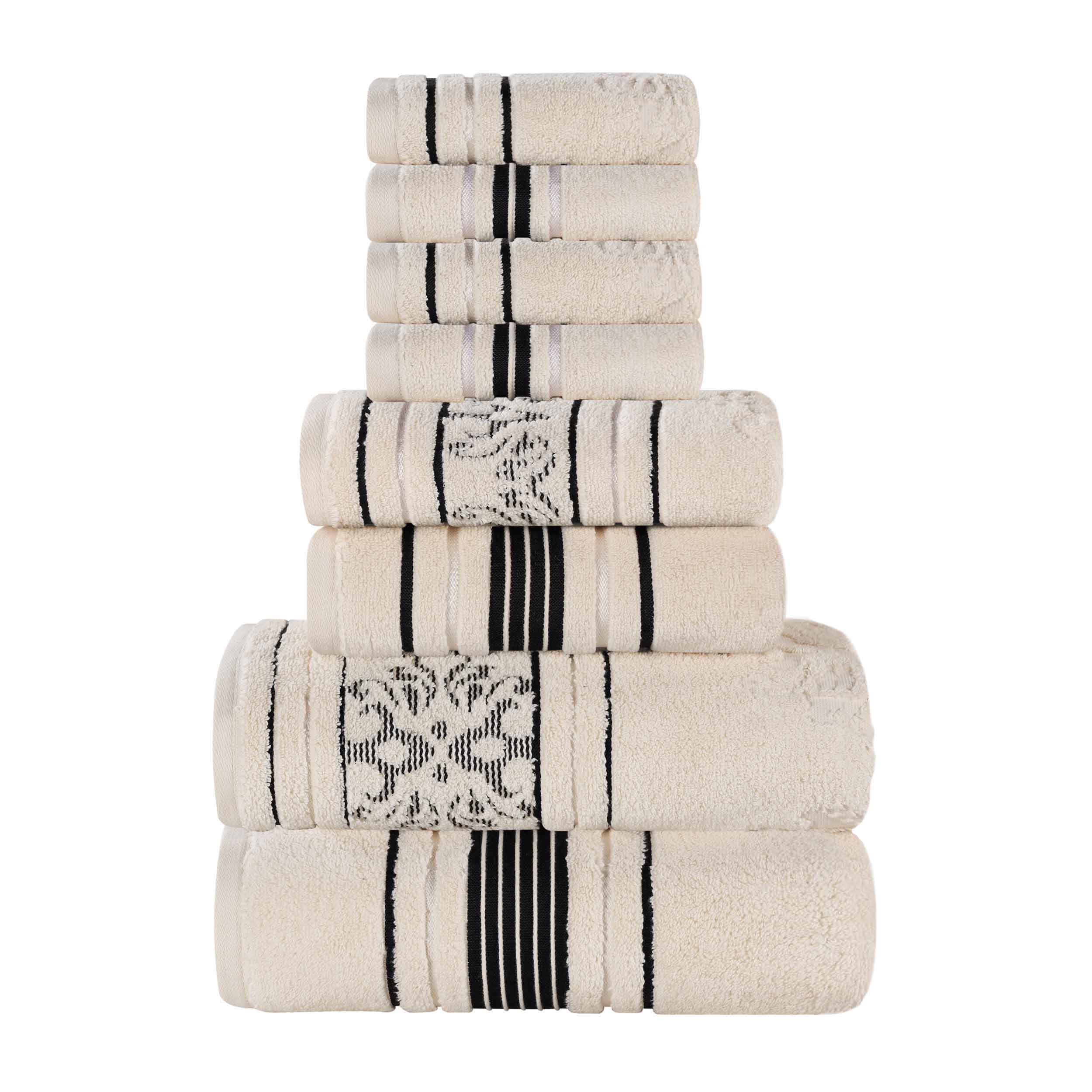 Sadie Zero Twist Cotton Solid and Jacquard Floral 8 Piece Towel Set - Towel Set by Superior