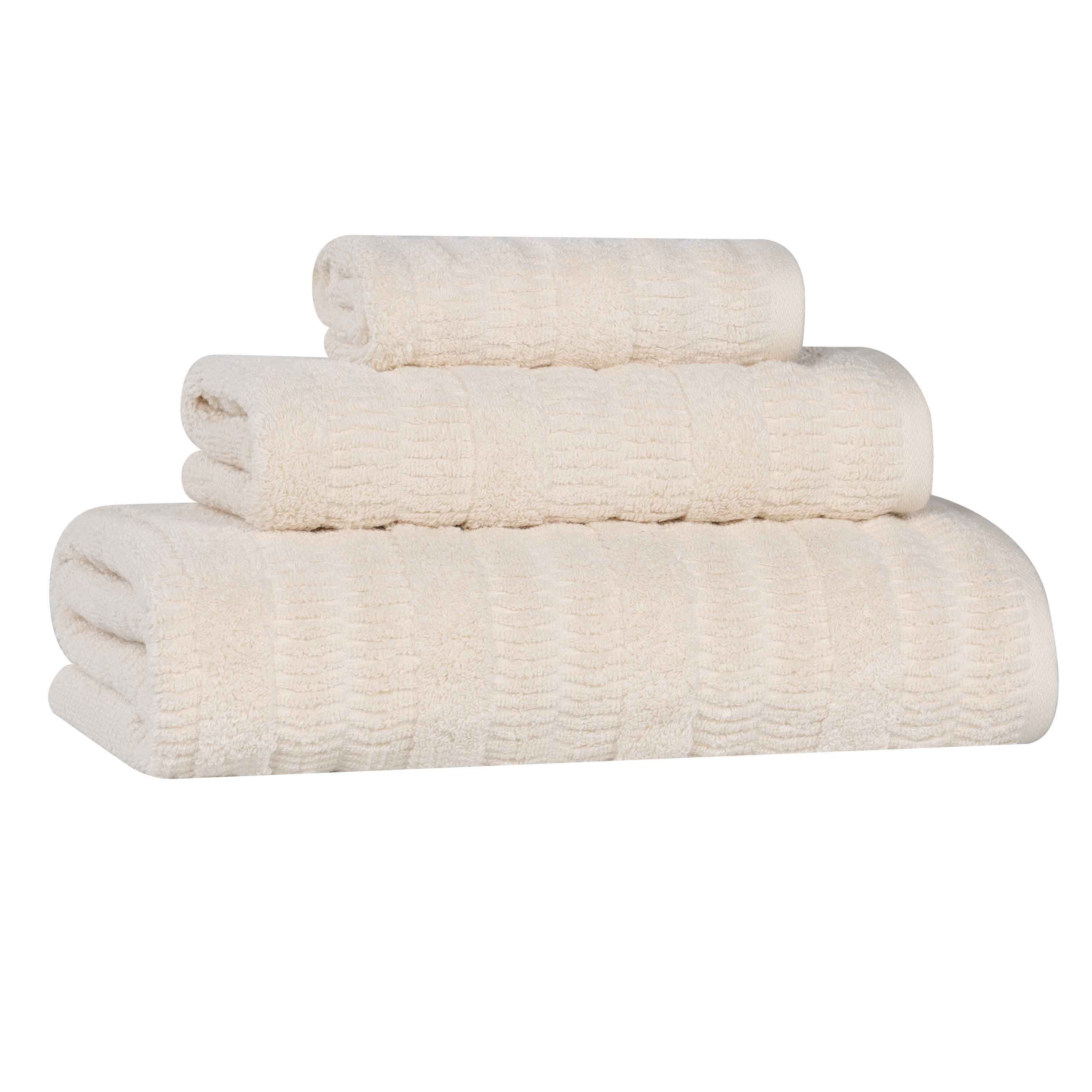 Mika Smart Twist Cotton Solid Textured Ribbed 3 Piece Towel Set - Towel Set by Superior