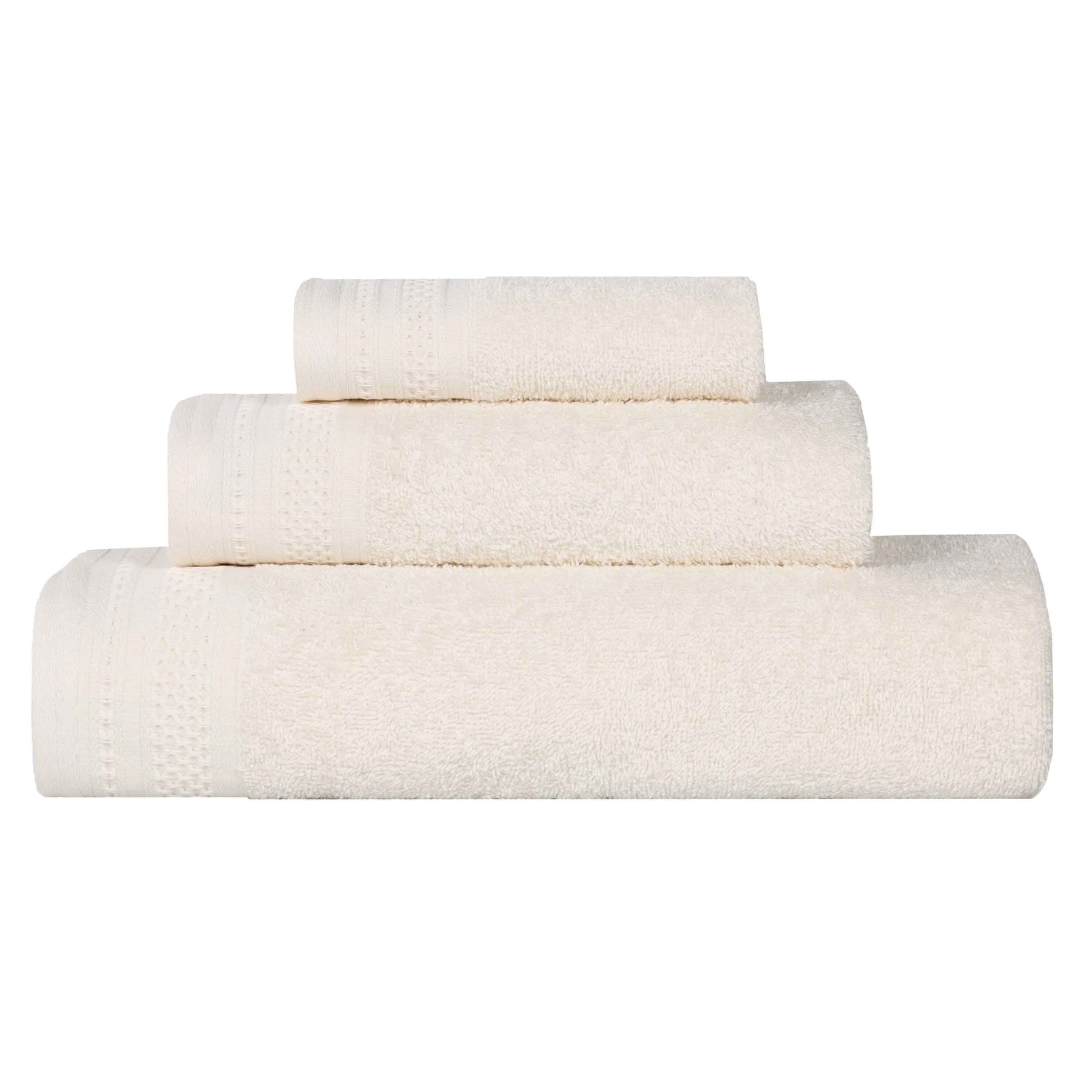 Honeycomb Textured Waffle Border Cotton 3 Piece Towel Set