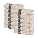 Brea Zero Twist Cotton Ribbed Geometric Border Face Towel Set of 12 - Face Towel by Superior