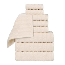 Zuma Zero Twist Cotton Medium Weight Waffle Stripes 9 Piece Towel Set