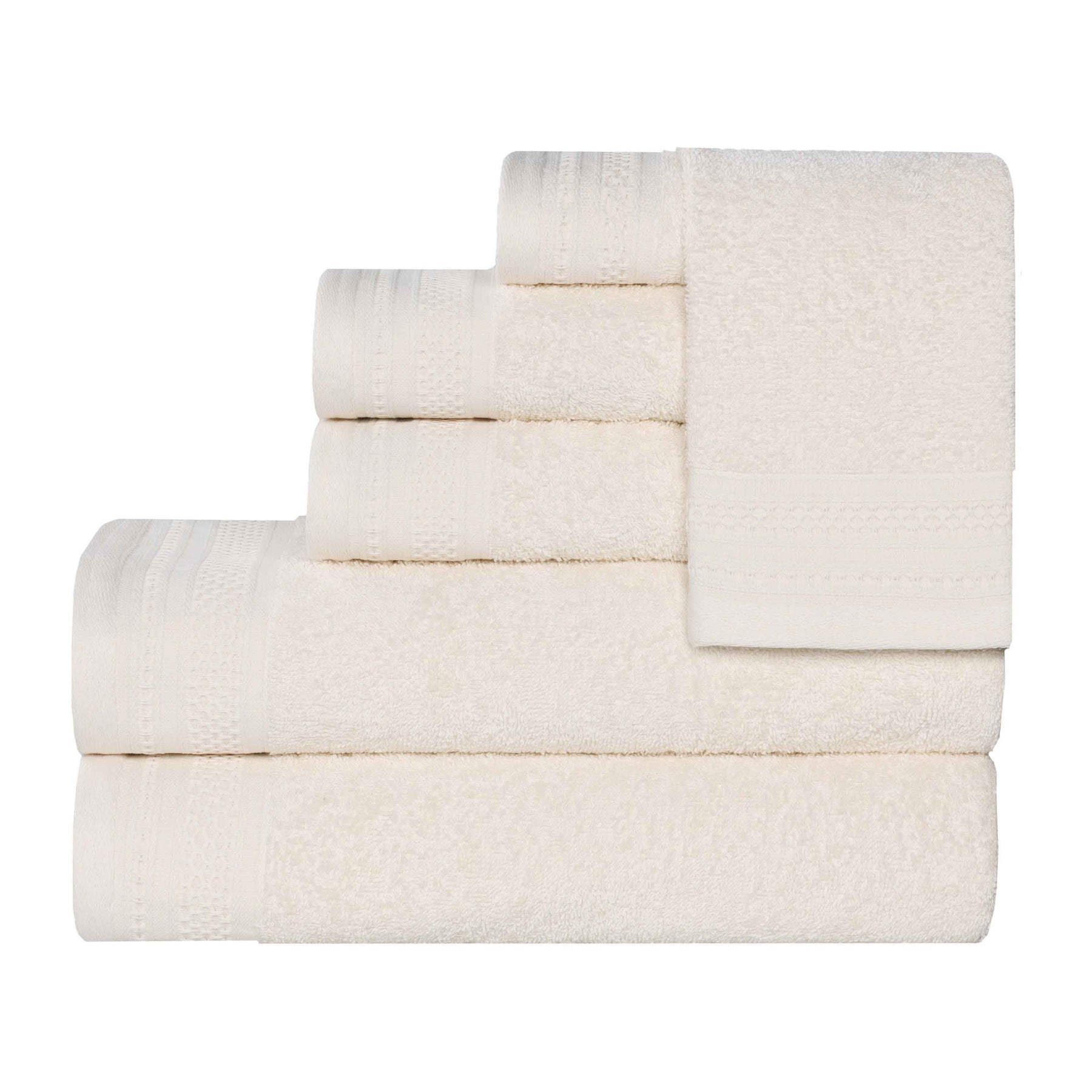 Honeycomb Textured Waffle Border Cotton 6 Piece Towel Set