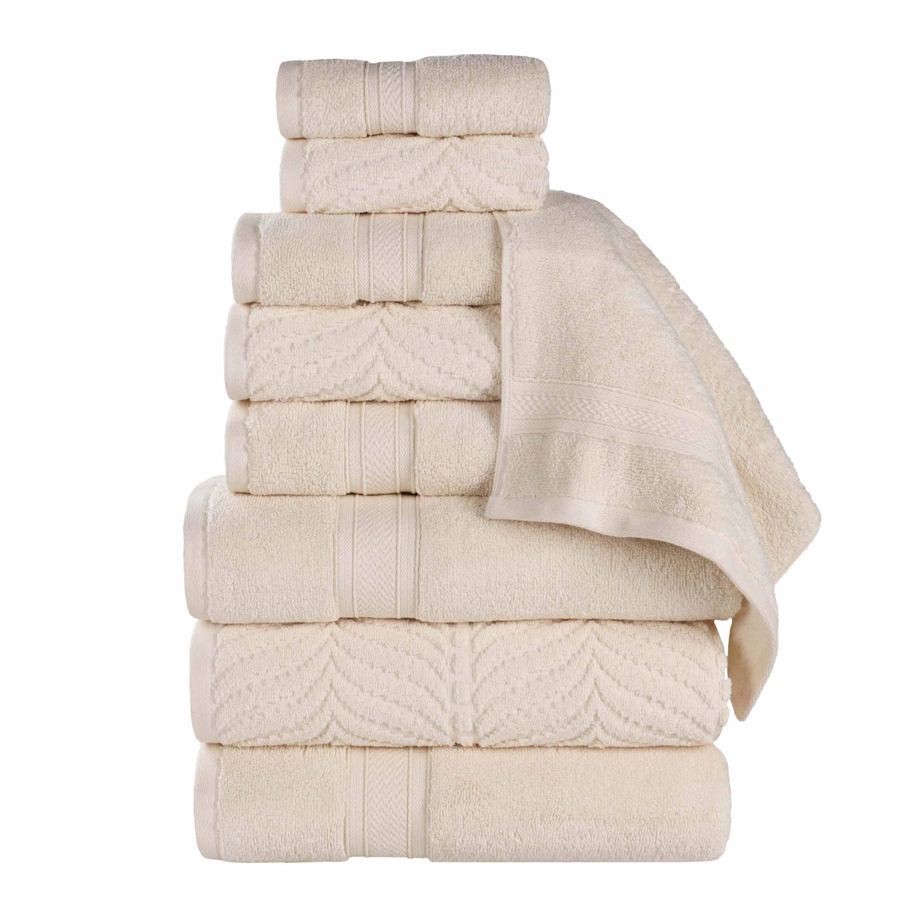 Chevron Zero Twist Solid and Jacquard Cotton 9 Piece Towel Set