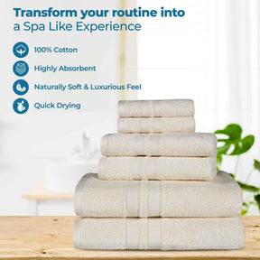 Ultra-Soft Cotton Absorbent Quick-Drying 12 Piece Assorted Towel Set - Ivory