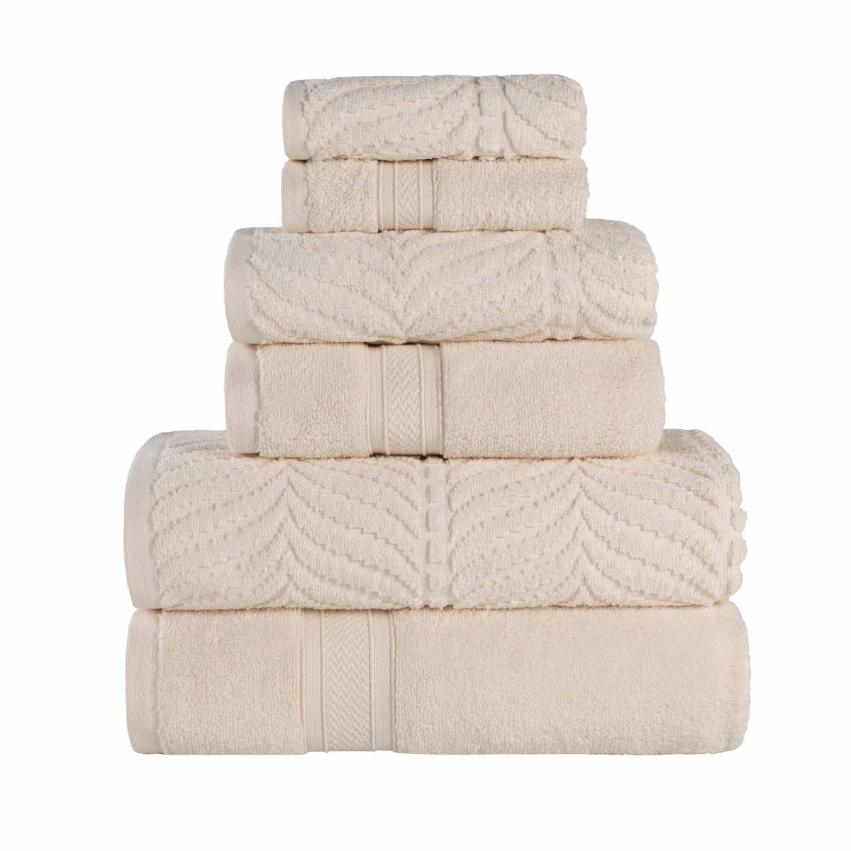 Chevron Zero Twist Solid and Jacquard Soft Cotton 6 Piece Towel Set