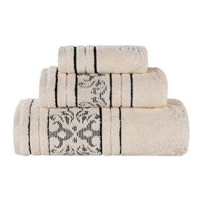 Sadie Zero Twist Cotton Floral Jacquard Absorbent 3 Piece Towel Set