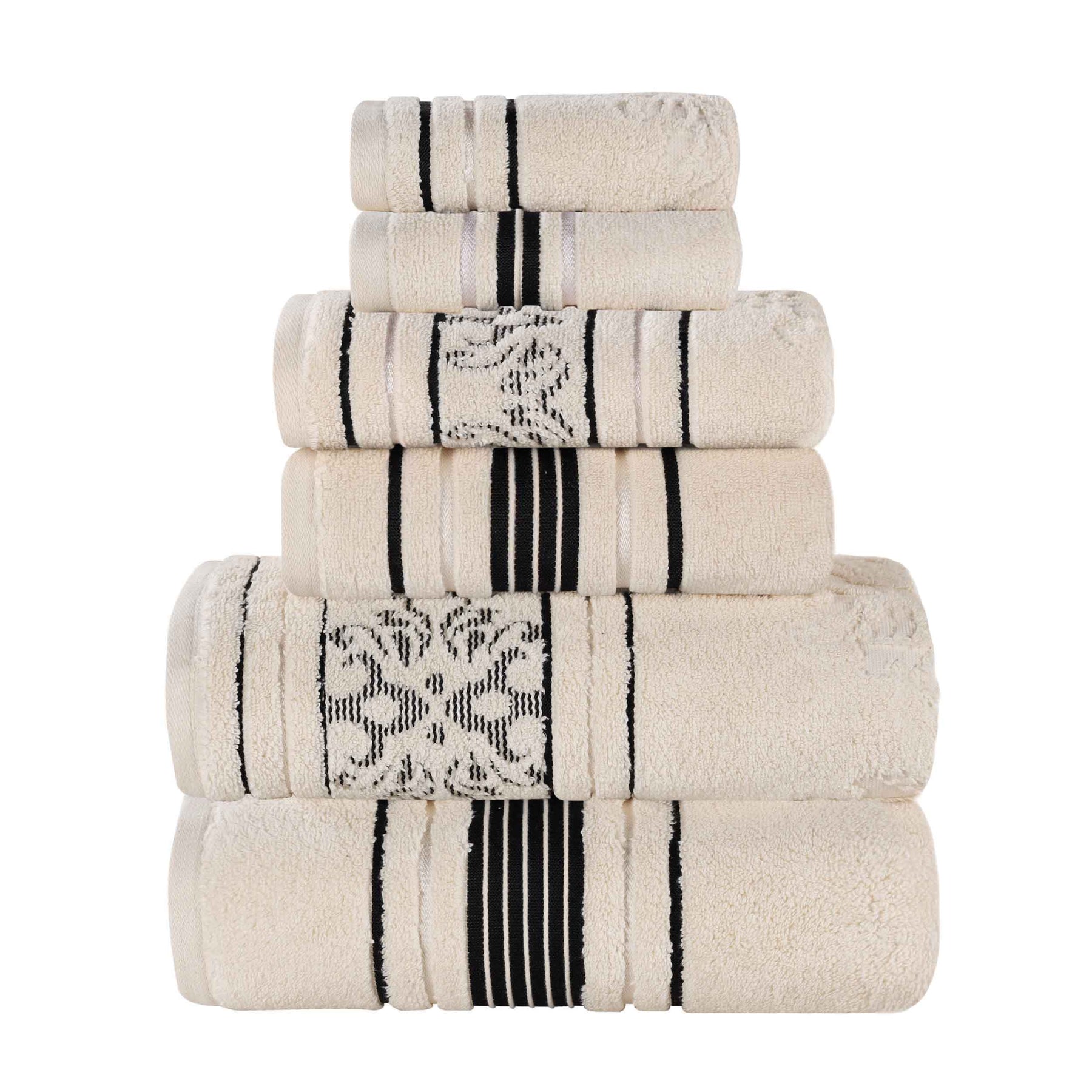 Sadie Zero Twist Cotton Solid and Jacquard Floral 6 Piece Towel Set