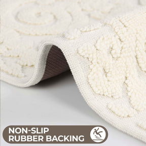 Venere Floral Scroll Textured Machine Washable Bath Rugs, Set of 2