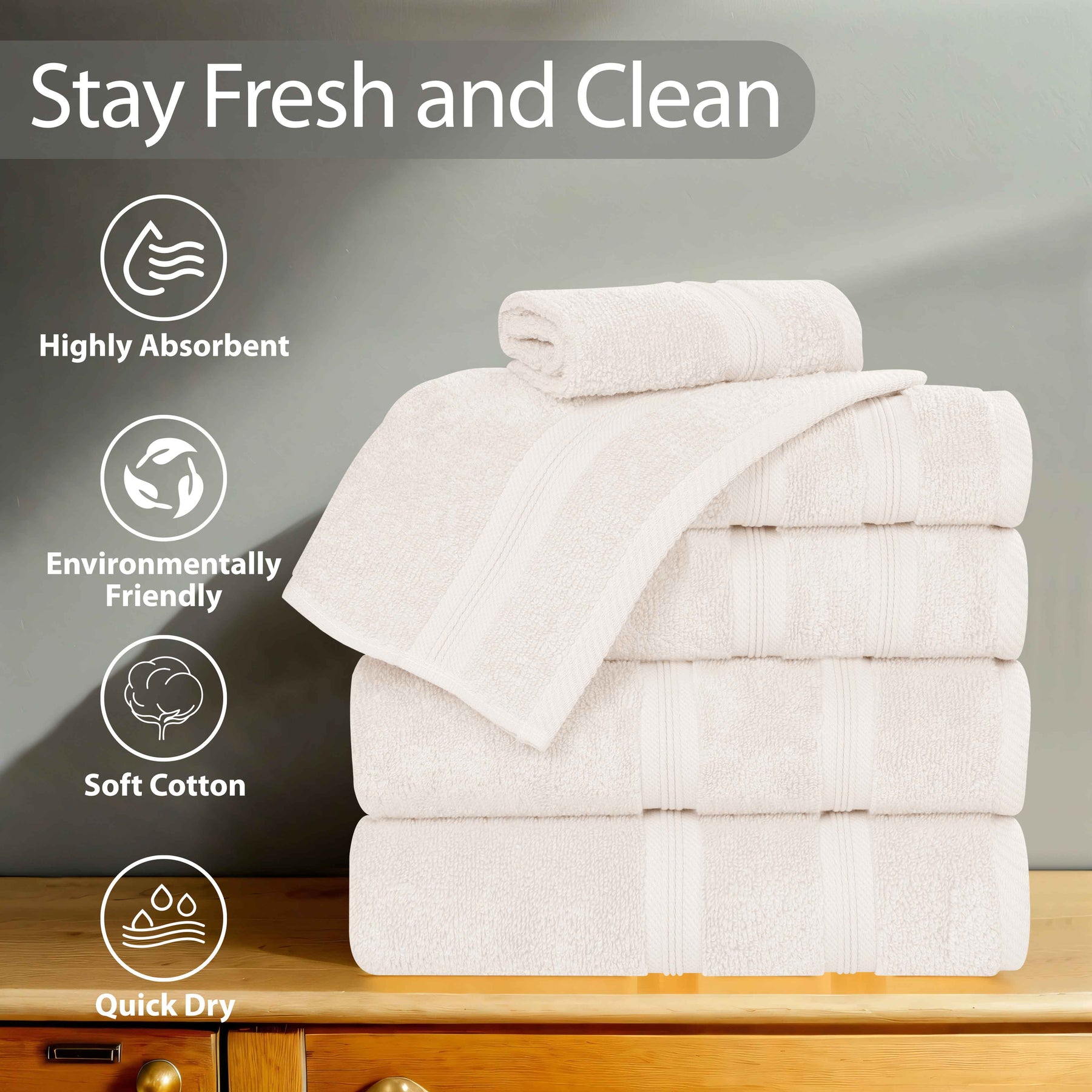 Smart Dry Zero Twist Cotton Medium Weight Bath Towels, Set of 4