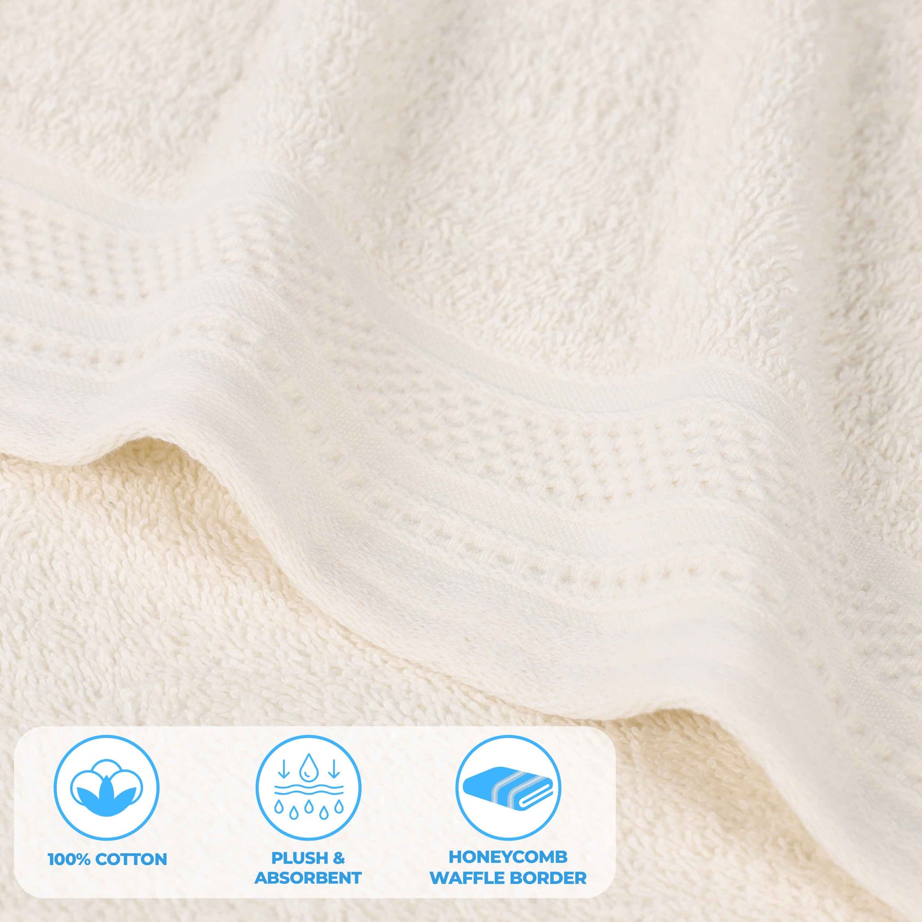 Honeycomb Textured Waffle Border Cotton Face Towels, Set of 6