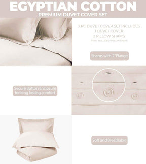 Egyptian Cotton 300 Thread Count Solid Luxury Duvet Cover Set - Ivory