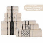 Sadie Zero Twist Cotton Solid and Jacquard Floral 9 Piece Towel Set - Towel Set by Superior