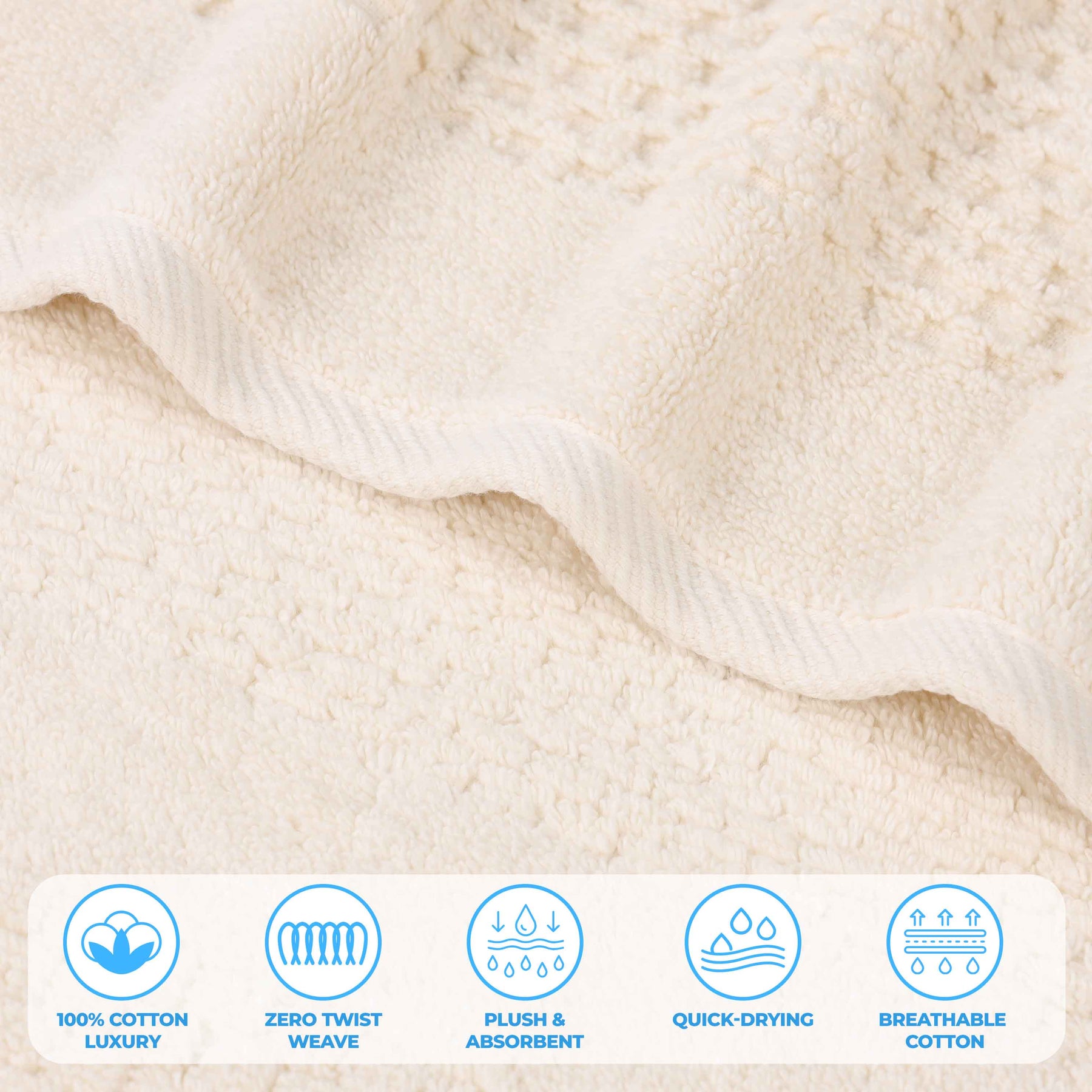 Playa Zero Twist Cotton Solid Waffle Textured 12 Piece Towel Set