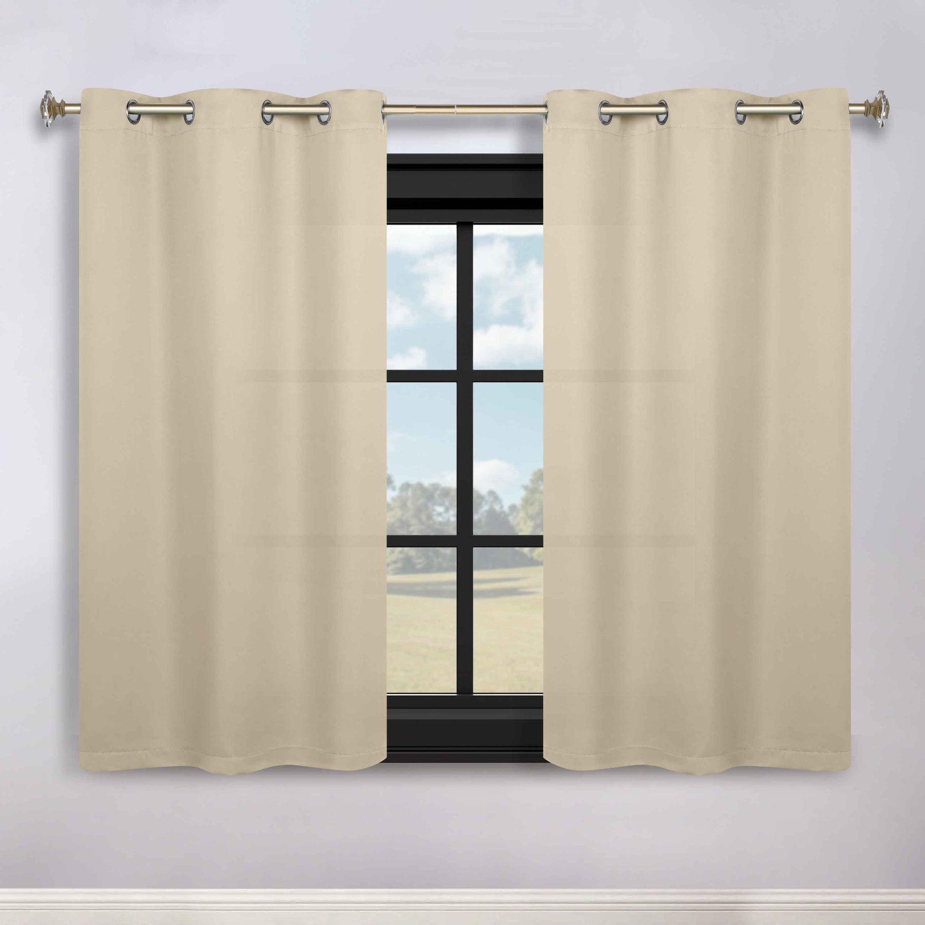 Classic Modern Solid Room Darkening Blackout Curtain Panels, Set of 2 - Ivory