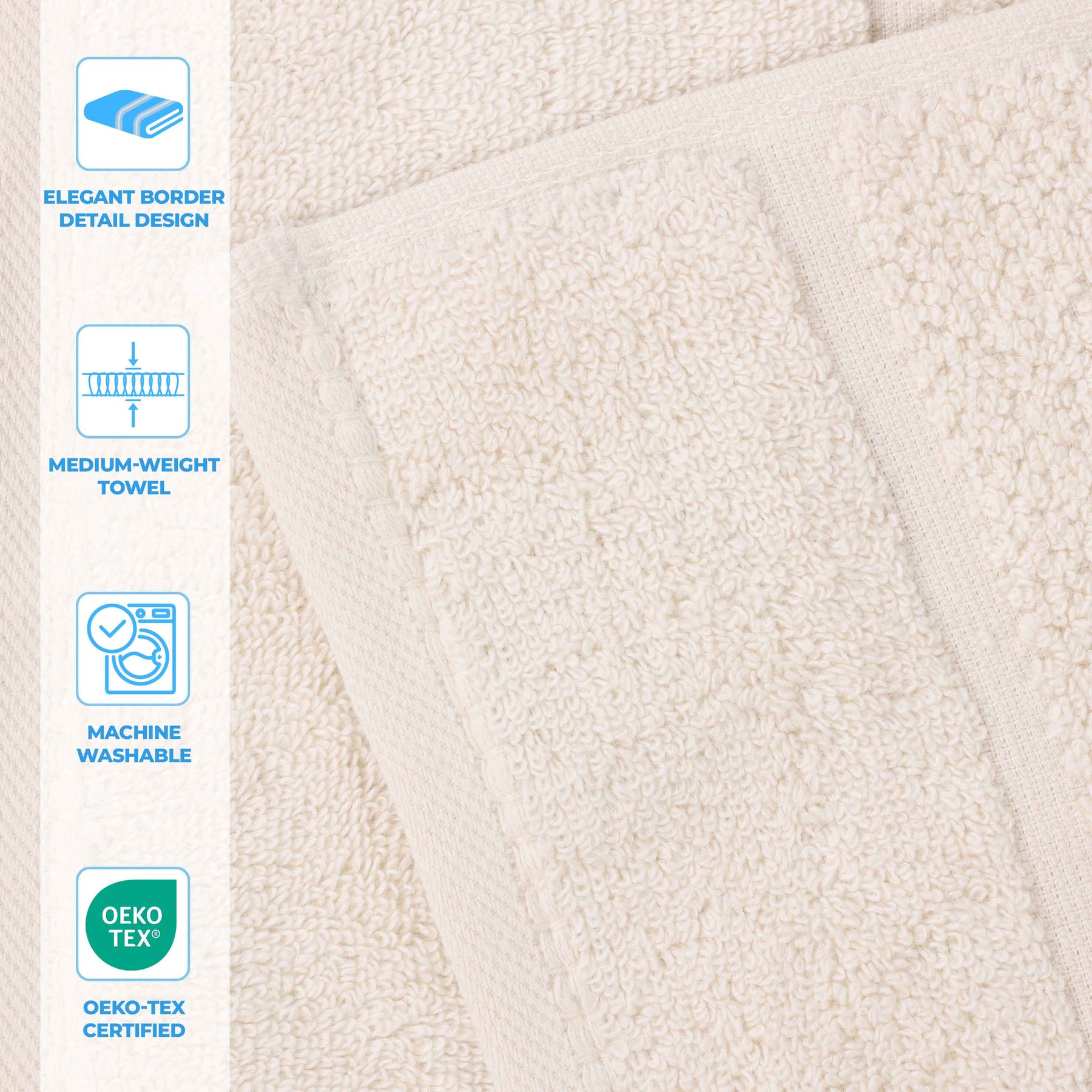 Mile Smart Twist Cotton Solid Thick Border 12 Piece Towel Set