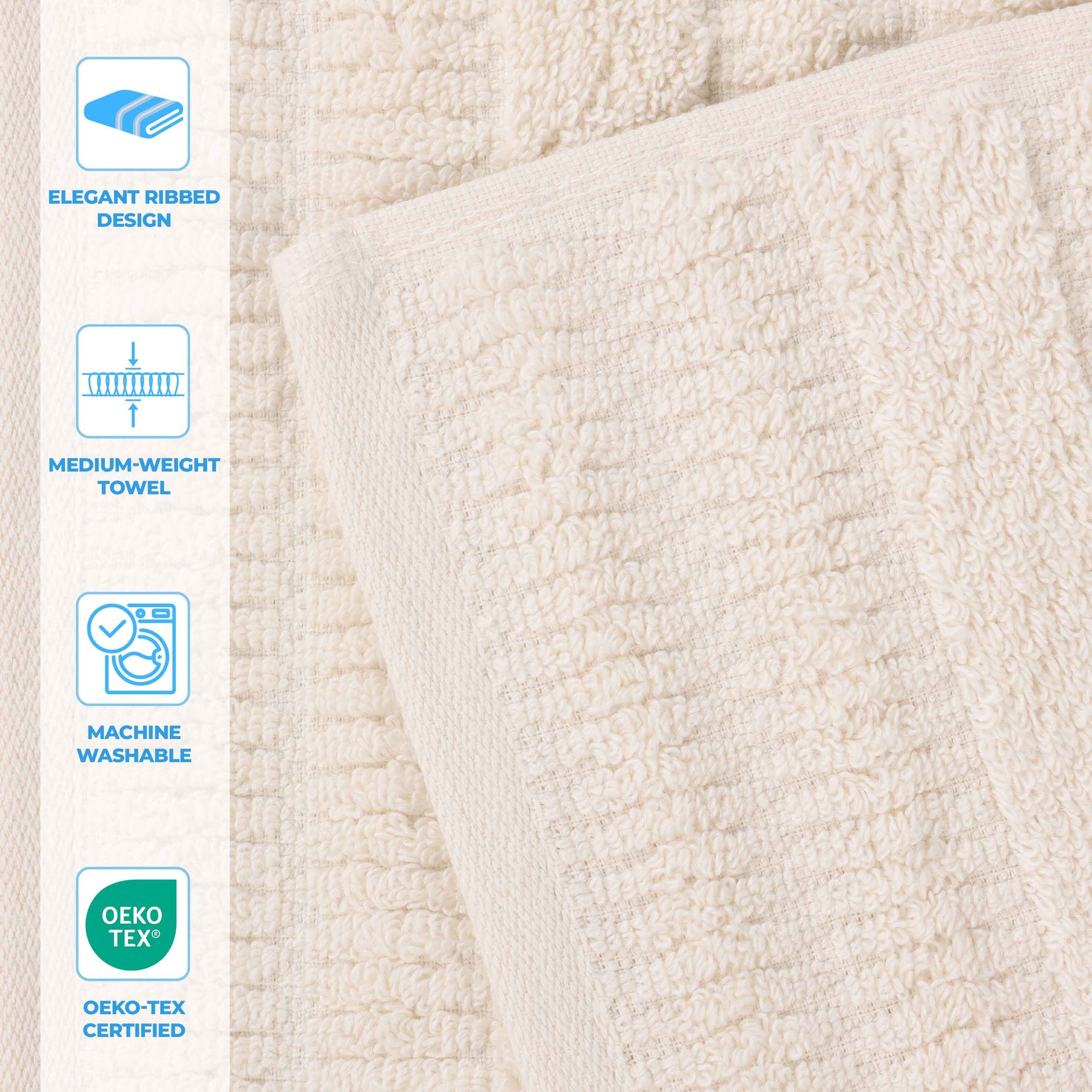 Mika Smart Twist Cotton Solid Textured Ribbed 6 Piece Towel Set