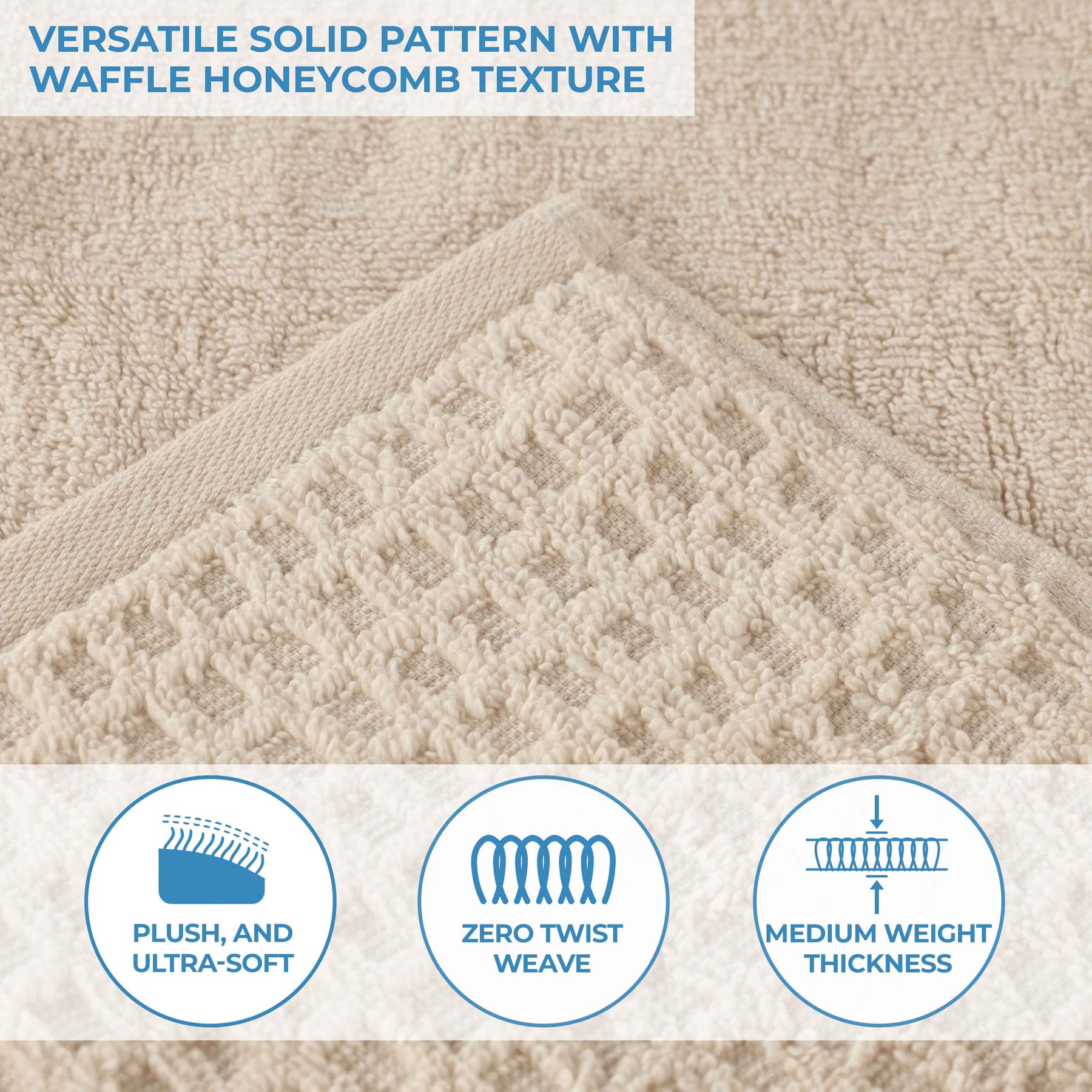 Napa Zero Twist Cotton Solid Waffle Honeycomb Bath Towel Set of 3