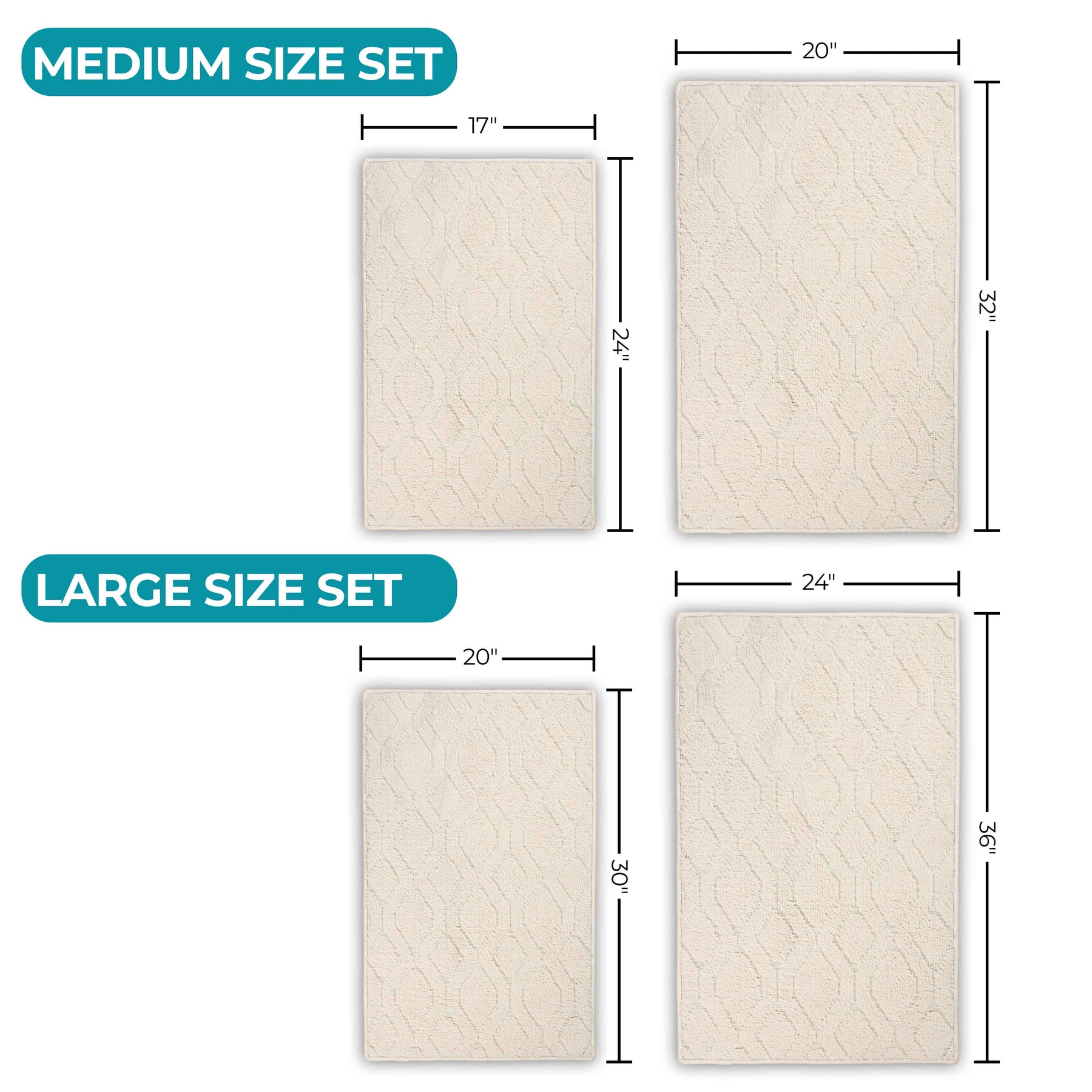 Brou Diamond Lattice Textured Machine Washable Bath Rugs, Set of 2