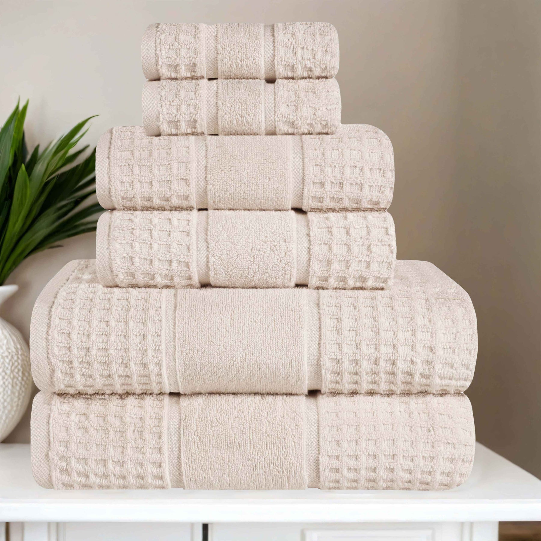 Napa Zero Twist Cotton Solid Waffle Honeycomb 6 Piece Towel Set