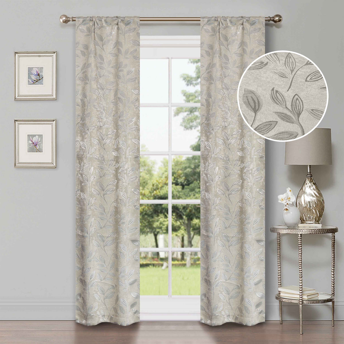 Leaves Room Darkening Washable Blackout Curtain Panels, Set of 2