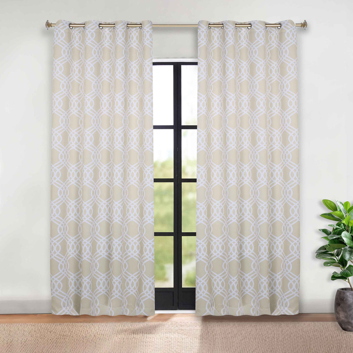 Ribbon Trellis Washable Room Darkening Blackout Curtains, Set of 2