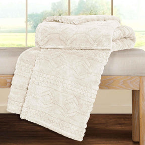 Arctic Boho Knit Jacquard Fleece Plush Medium Weight Fluffy Blanket - Ivory