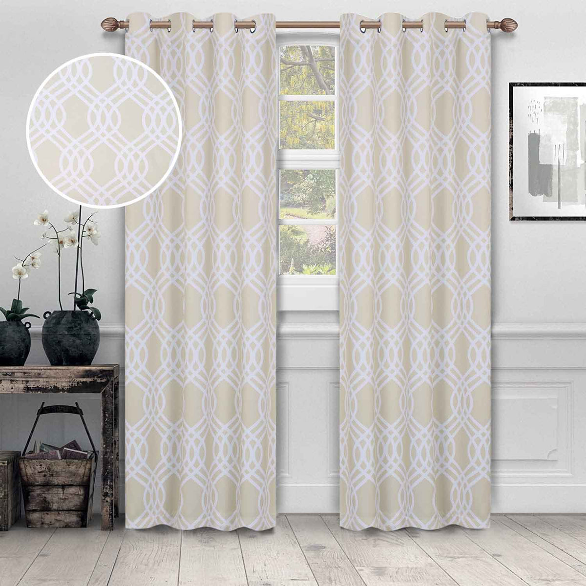 Ribbon Trellis Washable Room Darkening Blackout Curtains, Set of 2