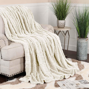 Arctic Boho Knit Jacquard Fleece Plush Medium Weight Fluffy Blanket - Ivory