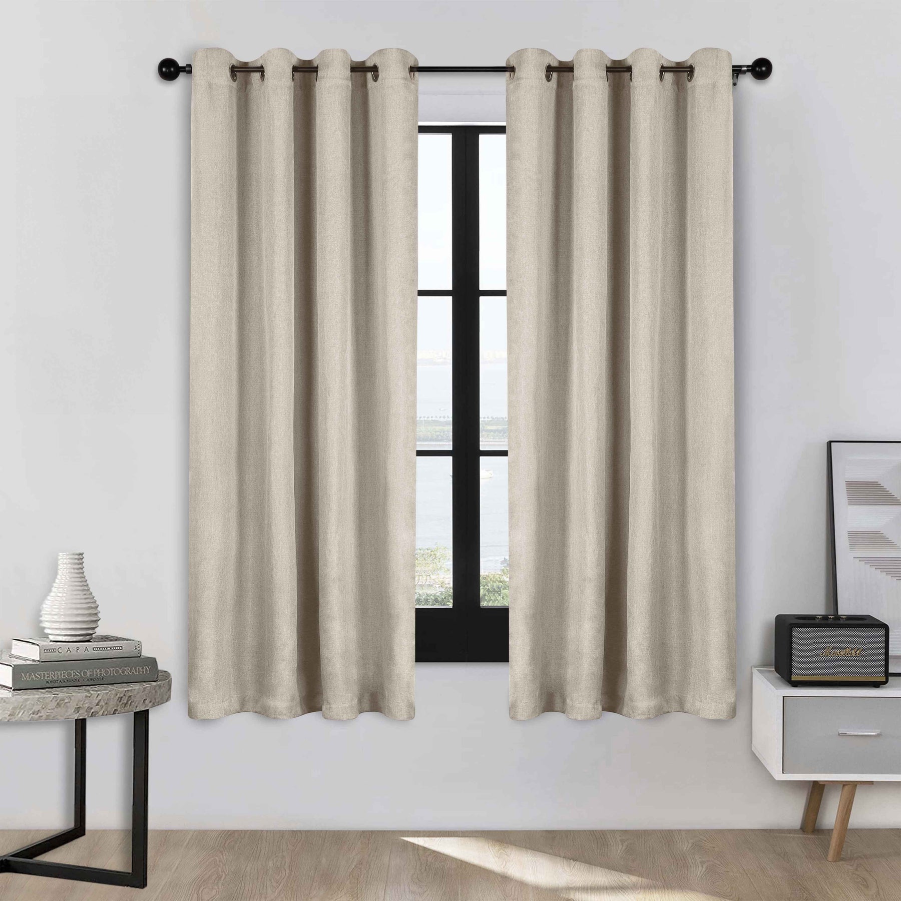 Linen Washable Room Darkening Blackout Curtains, Set of 2