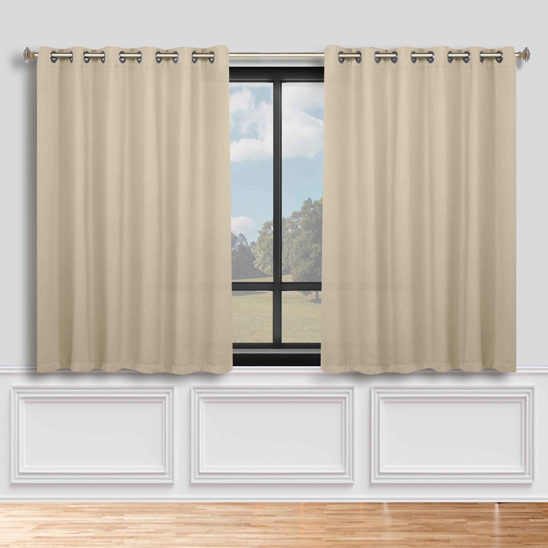 Classic Modern Solid Room Darkening Blackout Curtain Panels, Set of 2 - Ivory