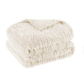 Arctic Boho Knit Jacquard Fleece Plush Medium Weight Fluffy Blanket - Ivory