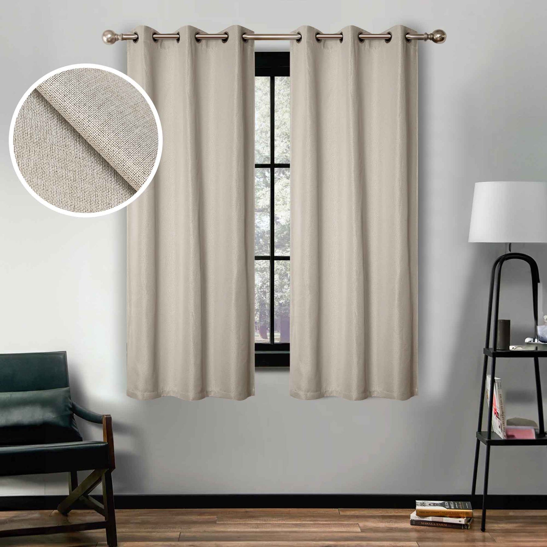 Linen Washable Room Darkening Blackout Curtains, Set of 2