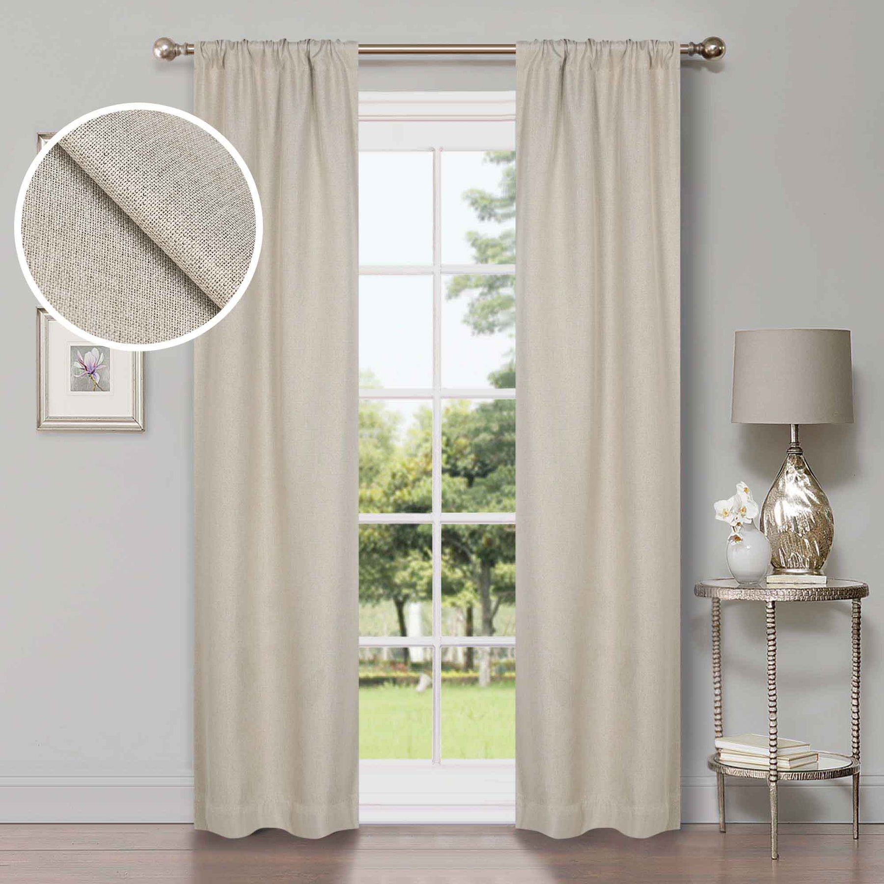 Linen Washable Room Darkening Blackout Curtains, Set of 2