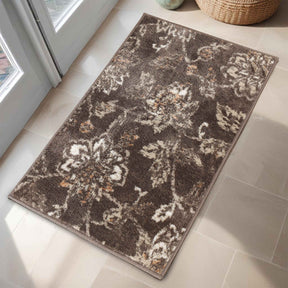 Jacobean Floral Modern Farmhouse Indoor Area Rug or Runner Rug - Brown