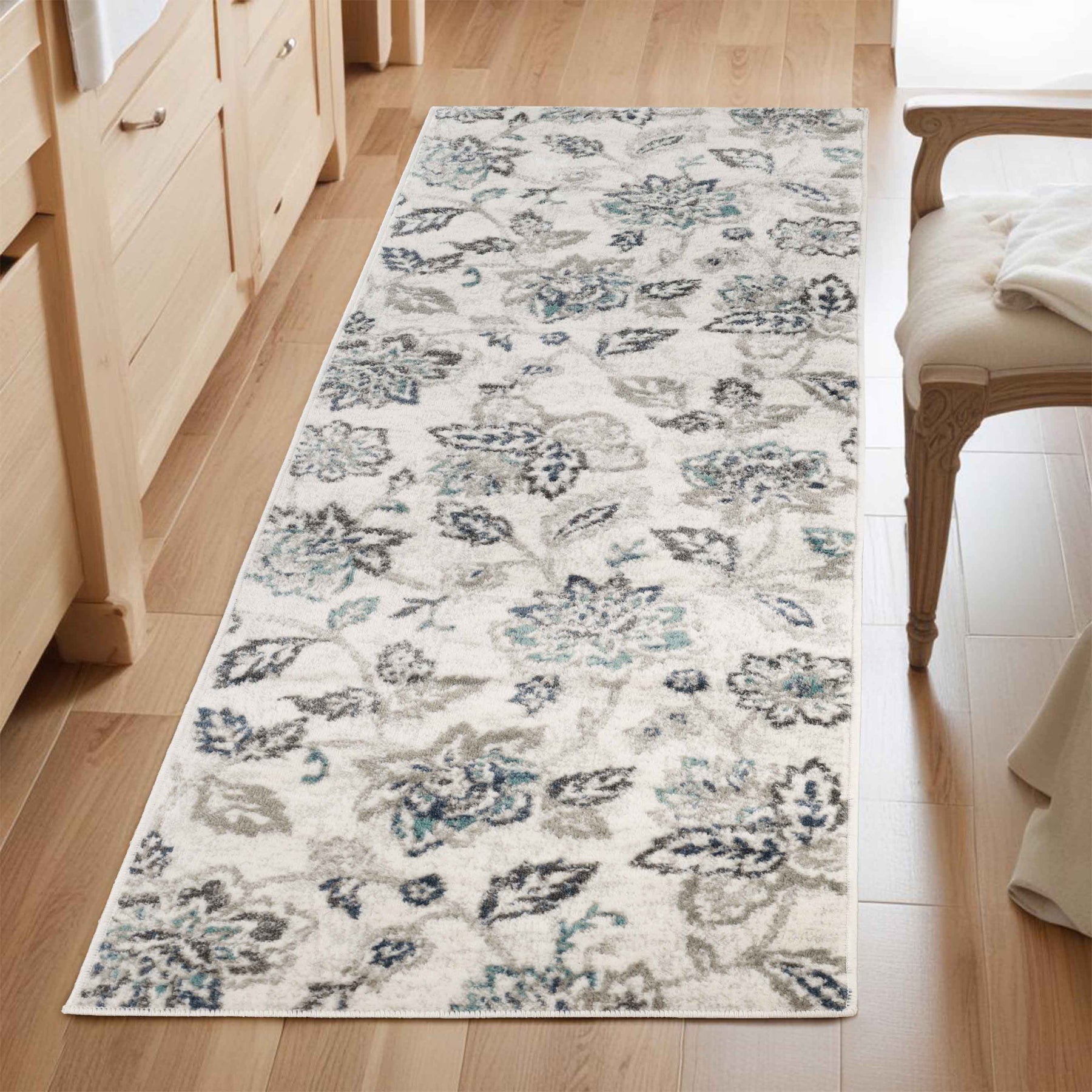 Jacobean Floral Modern Farmhouse Indoor Area Rug or Runner Rug - DeepRoyal