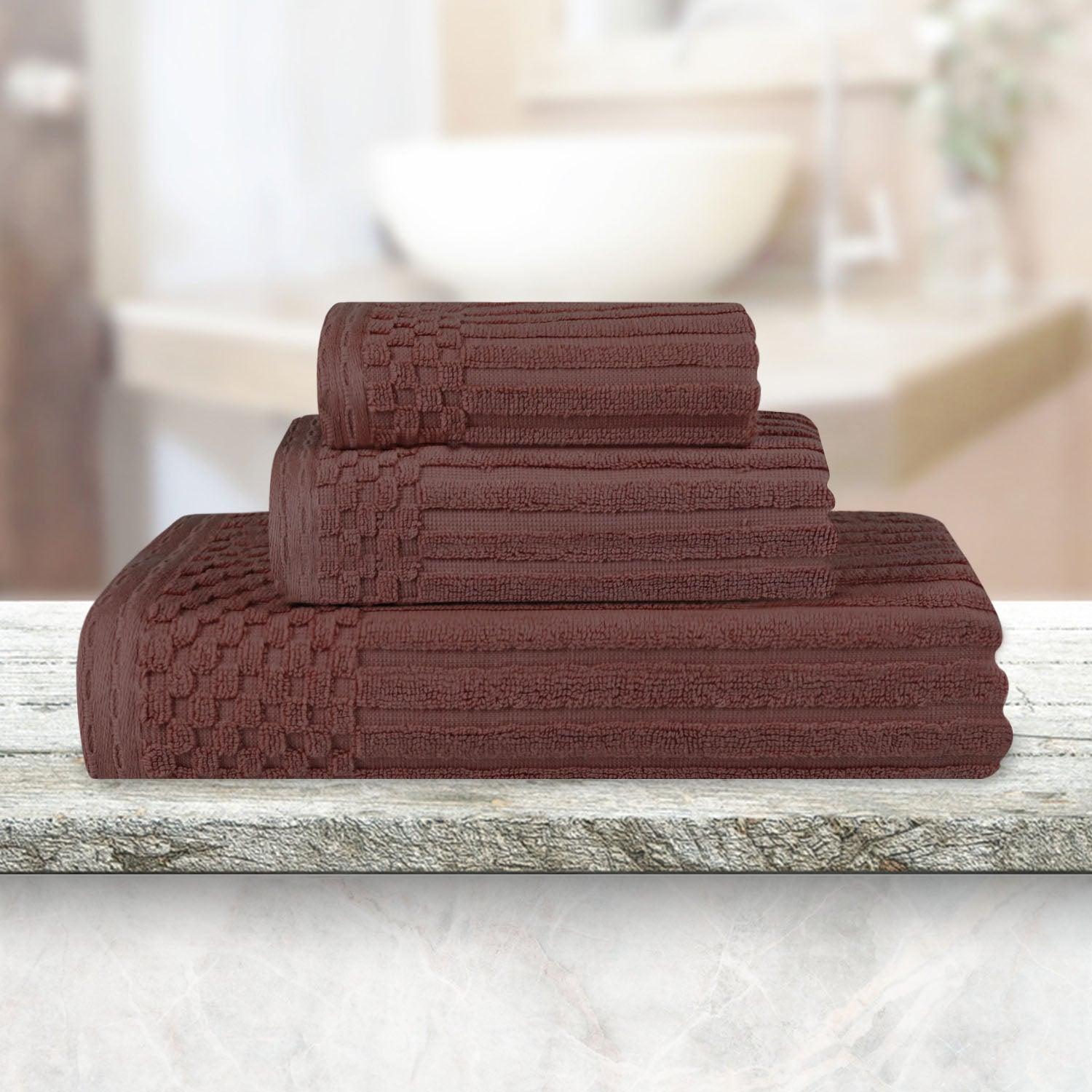 Soho Ribbed Cotton Absorbent 3 Piece Assorted Towel Set - Towel Set by Superior - Superior 