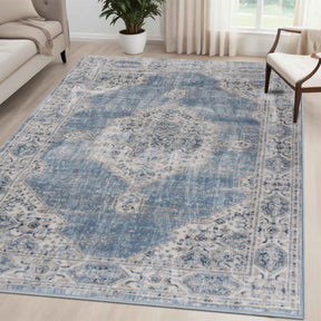 Kailani Modern Farmhouse Medallion Indoor Area Rug or Runner - Blue-Cream