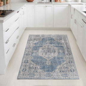 Kailani Modern Farmhouse Medallion Indoor Area Rug or Runner - Blue-Cream