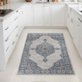 Kailani Modern Farmhouse Medallion Indoor Area Rug or Runner - Cream-Blue