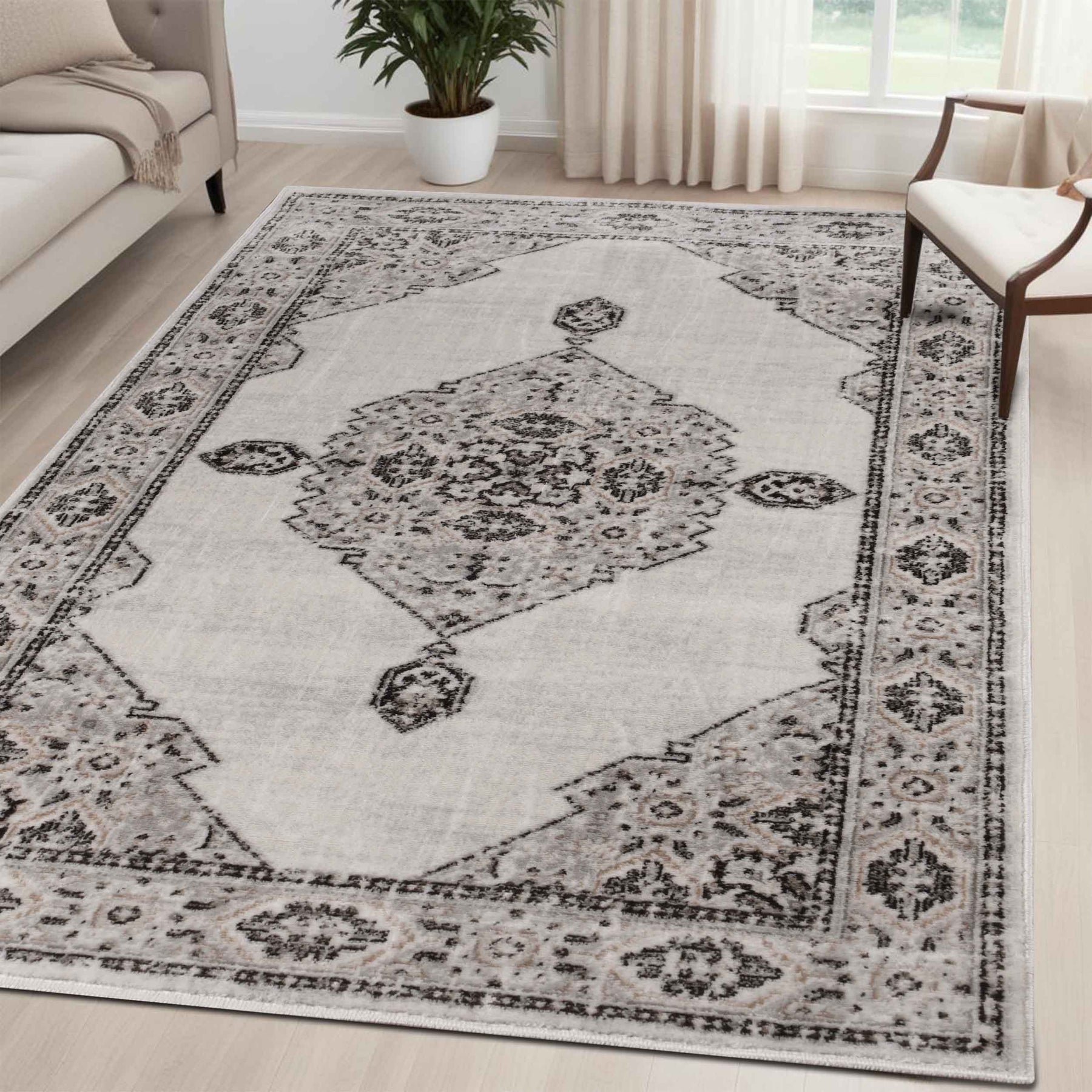 Kailani Modern Farmhouse Medallion Indoor Area Rug or Runner - Cream-Gray