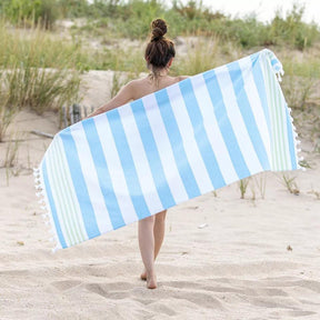 Coastal Resort Stripe Fouta 4 Piece Beach Towel with Tassels - KeyWest