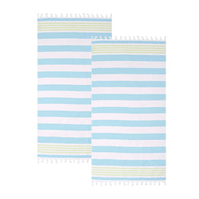 Coastal Resort Stripe Fouta 2 Piece Beach Towel with Tassels - KeyWest