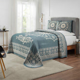 Kymbal Cotton Blend Woven Medallion Jacquard Bedspread Set - CeruleanBlue