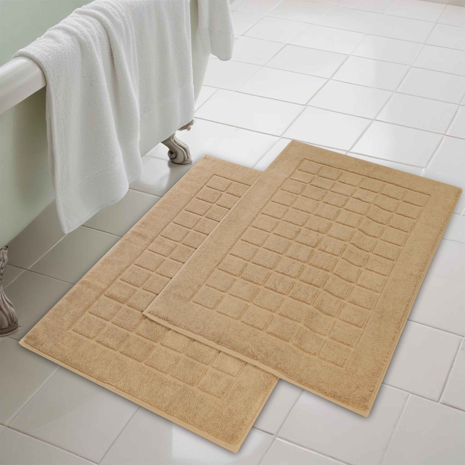 Nora Cotton Solid Absorbent Thick Checkered Washable Bath Mat Set of 2