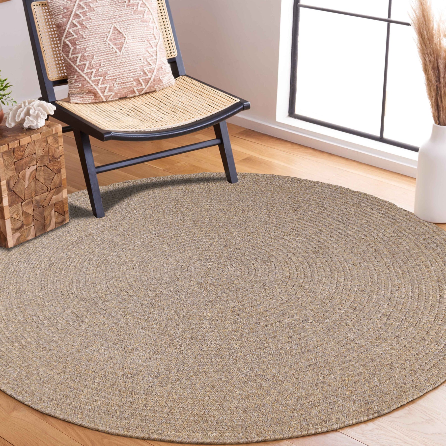 Bohemian Braided Indoor Outdoor Rugs Solid Round Area Rug - Latte