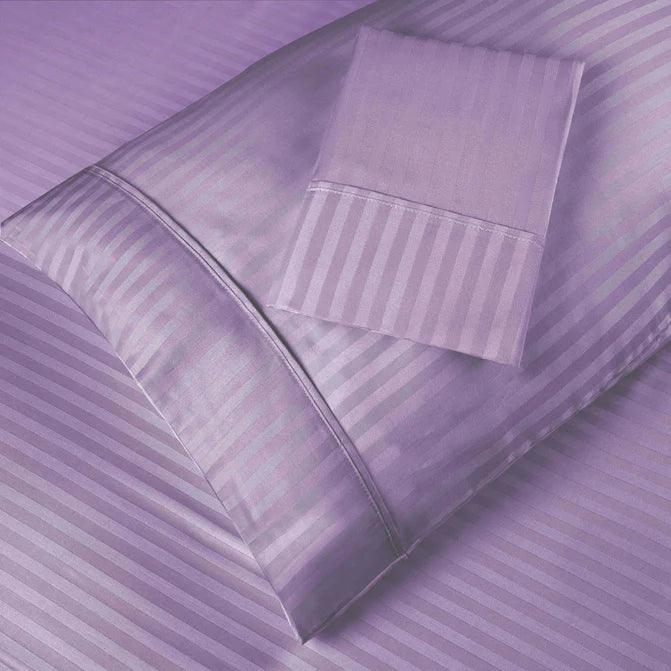 Egyptian Cotton 300 Thread Count Striped 2 Piece Pillowcase Set - Lavender