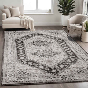 Layland Classic Vintage Medallion Indoor Area Rug or Runner - Charcoal